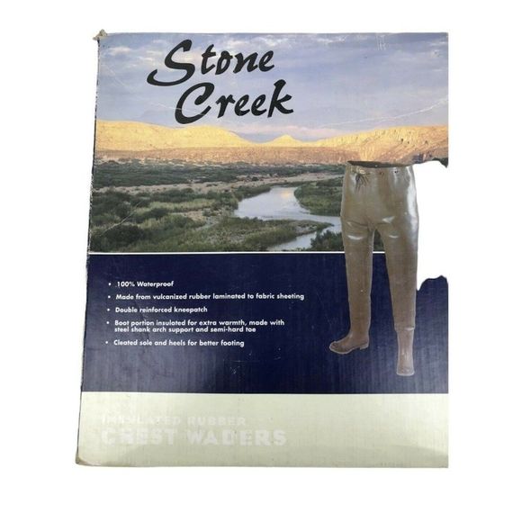 STONE CREEK Steel Shank CHEST WADERS Insulated Rubber Moss Green Size 7 - Picture 1 of 12